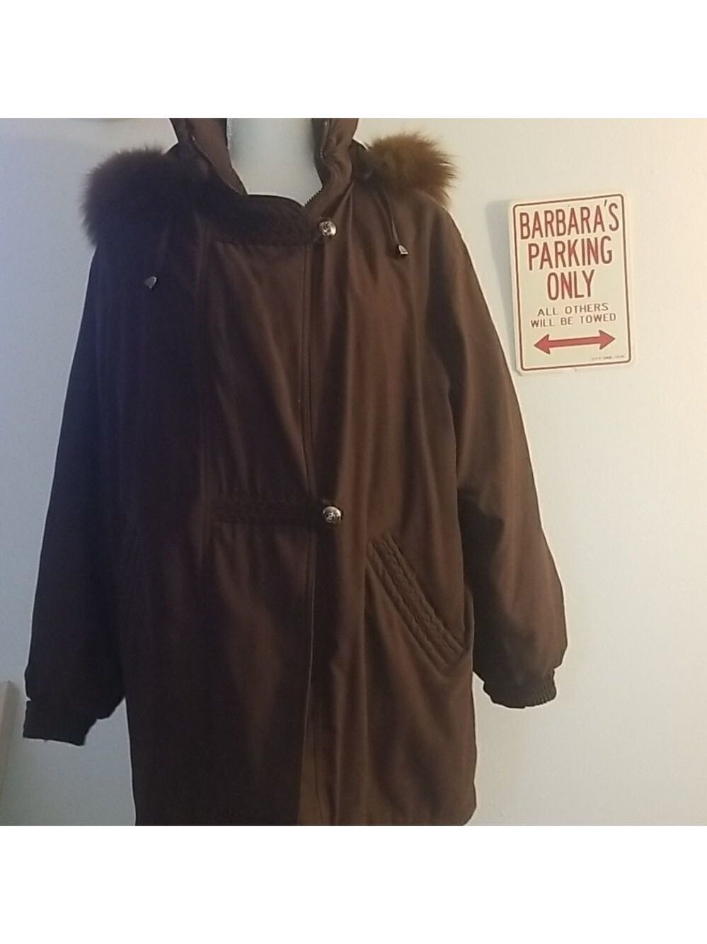 IZZI OUTERWEAR BROWN FUR TRIM WINTER JACKET
